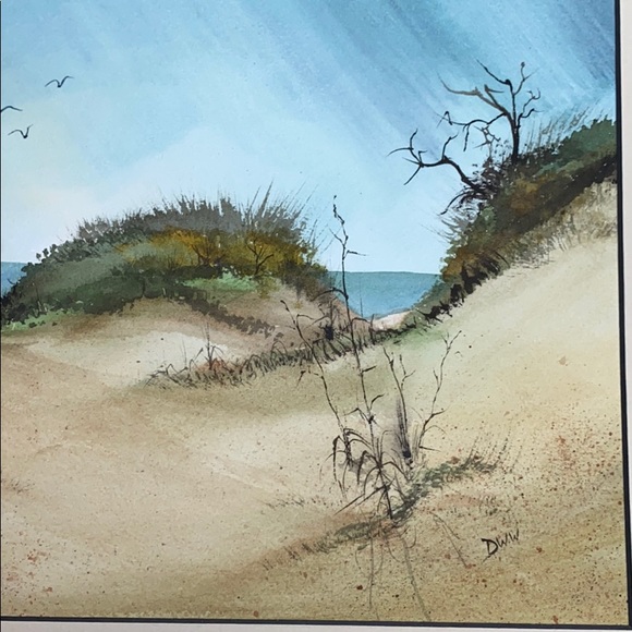ORIGINAL Signed WATERCOLOR SAND DUNE BEACH - Picture 3 of 16